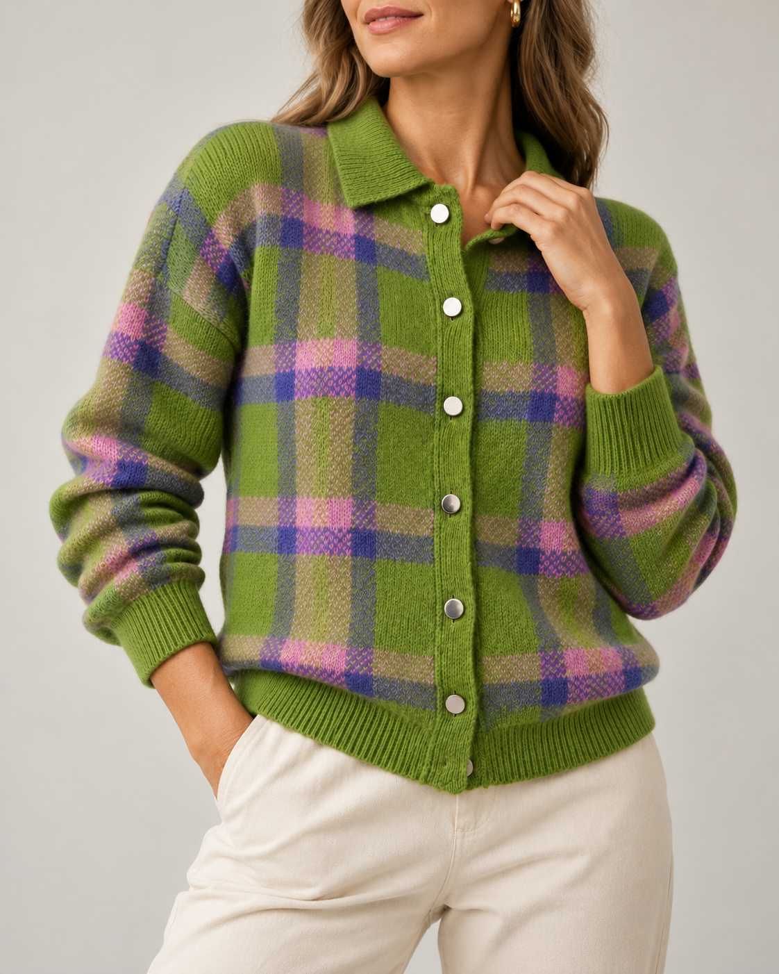 Women's Plaid Button-Up Cardigan