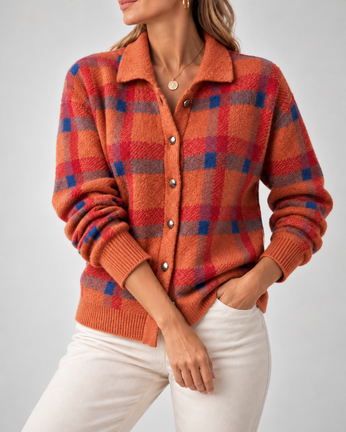 Women's Plaid Button-Up Cardigan