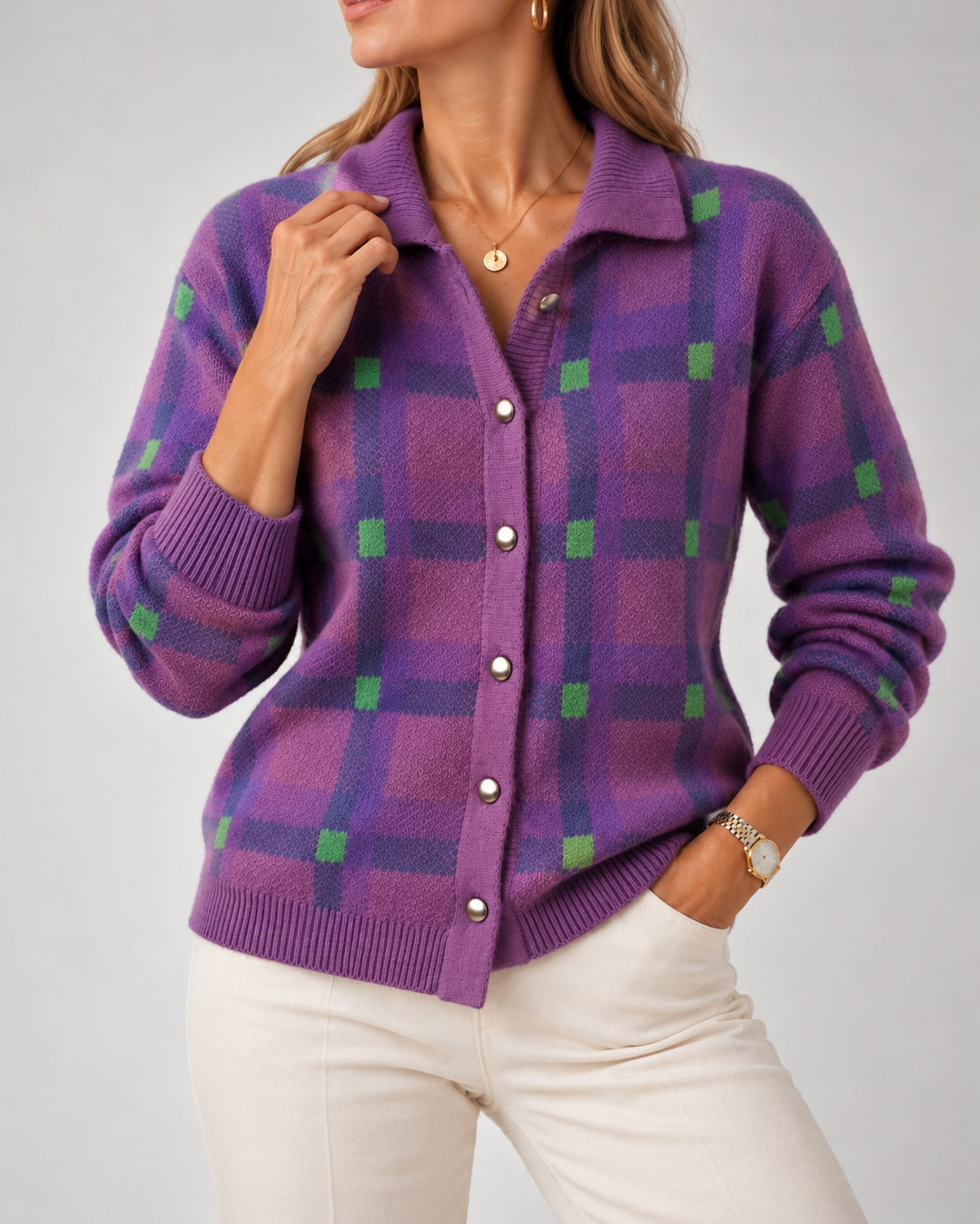 Women's Plaid Button-Up Cardigan