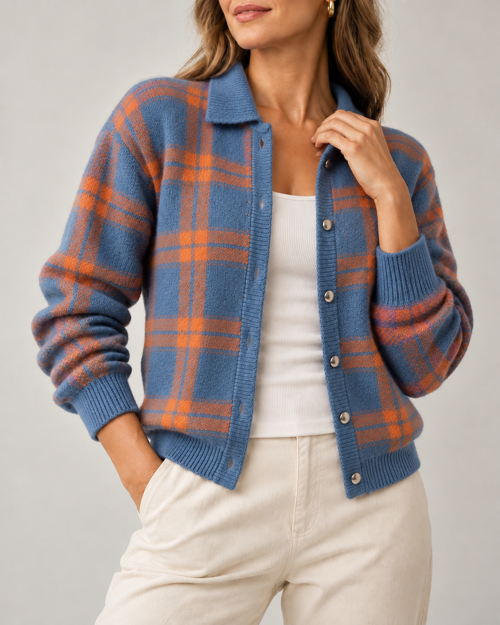 Women's Plaid Button-Up Cardigan