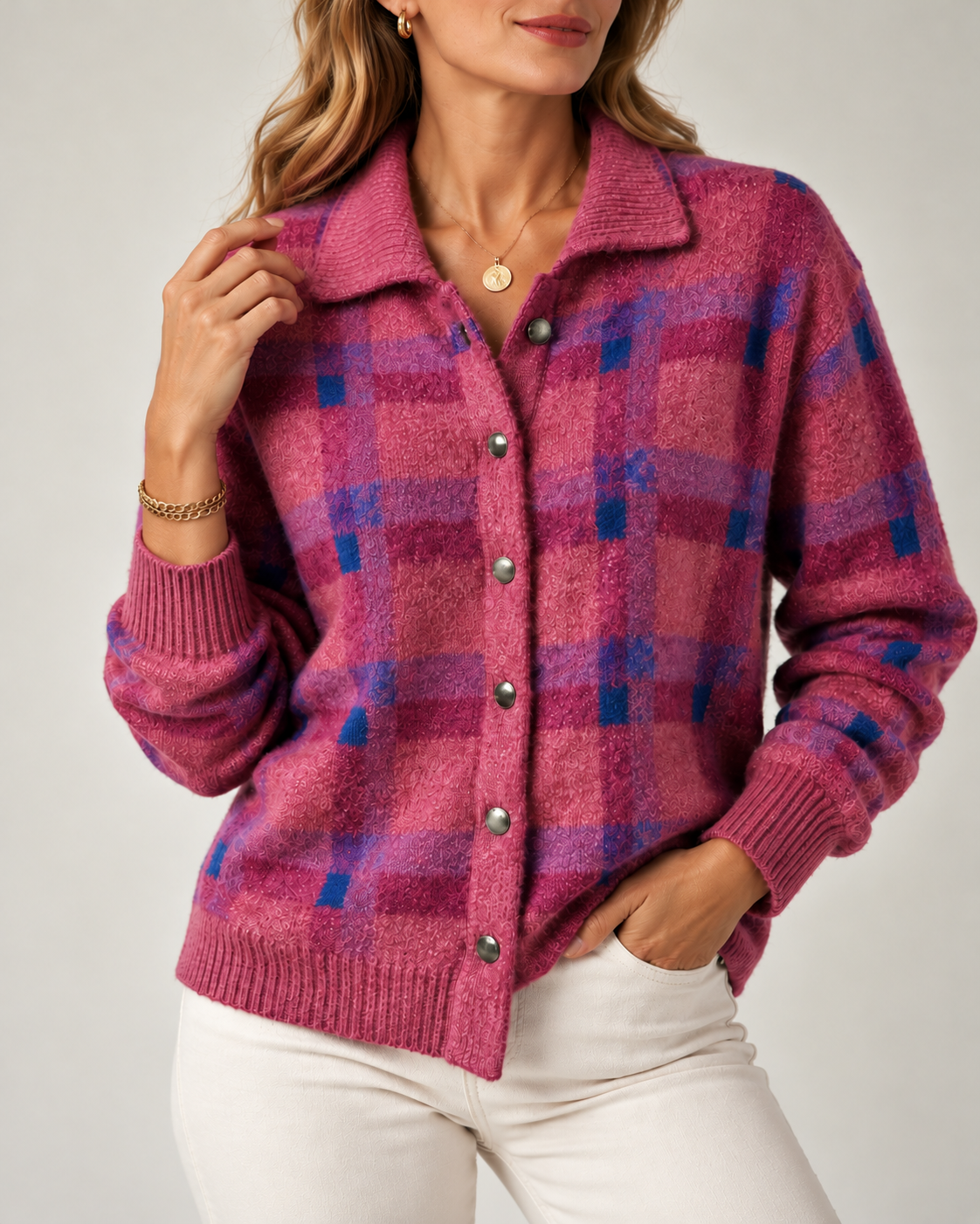 Women's Plaid Button-Up Cardigan