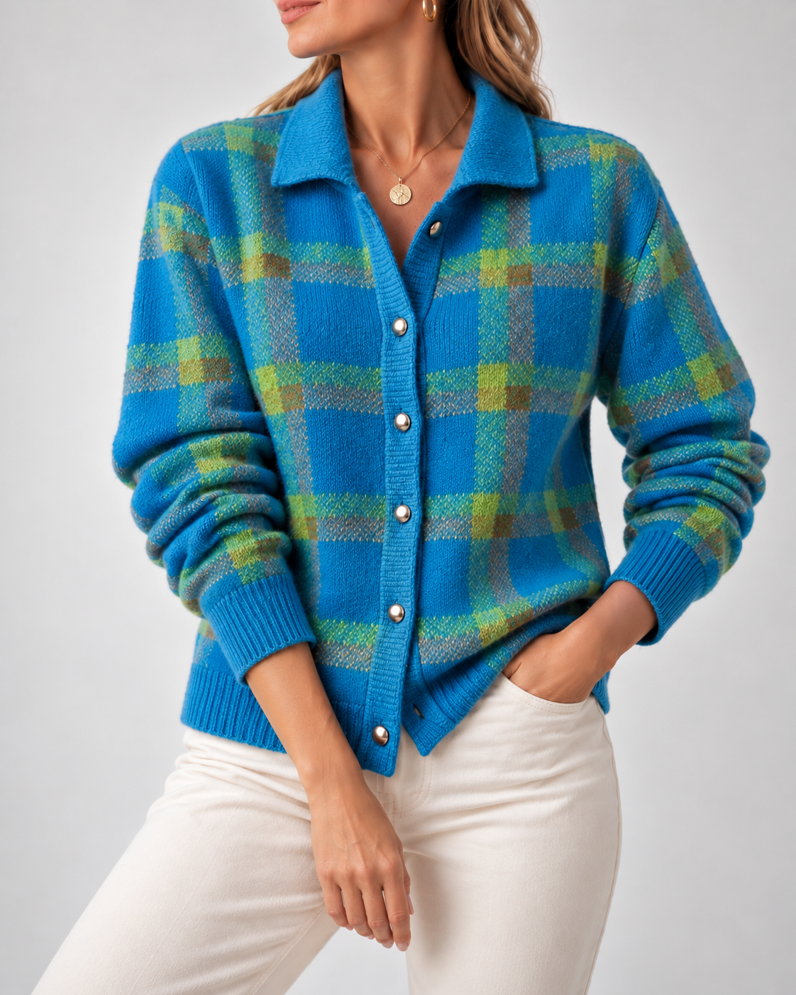 Women's Plaid Button-Up Cardigan